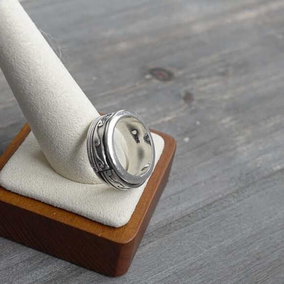 Sterling Silver Wave Spinner Ring sz 7 Solid 10.33g Chunky Stamped 925 Vintage - Picture 9 of 12